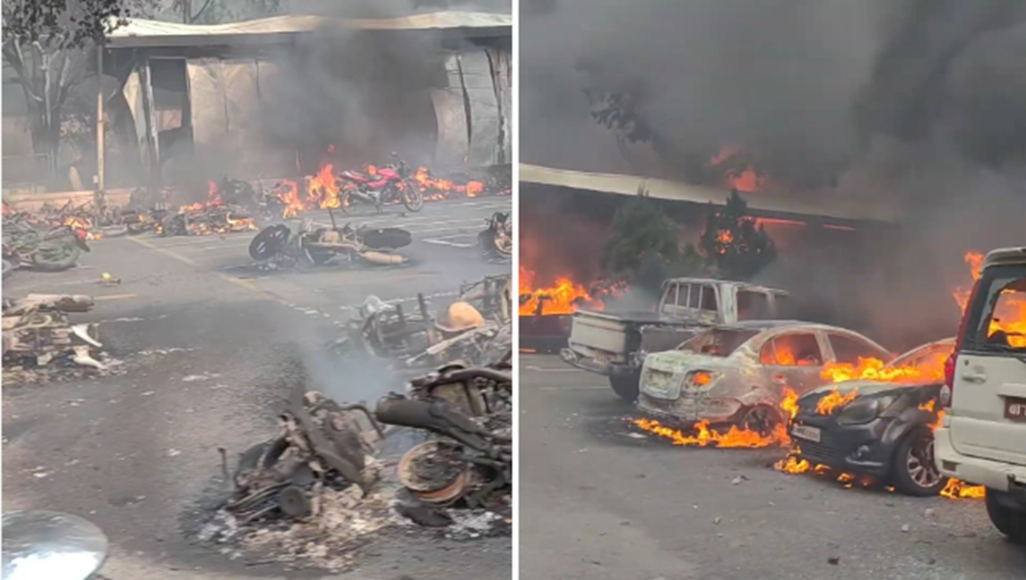 É #FAKE que vídeo mostre carros e motos pegando fogo após morte de traficante El Mencho; cena exibe protesto no Nepal em 2025